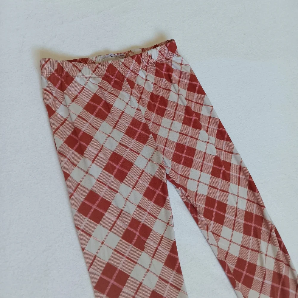btween Sz 8 Red and White Plaid Flared Stretchy Hippie 70s Inspired Pants